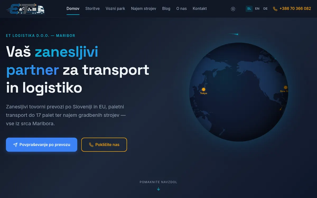 Posnetek strani ET Logistika
